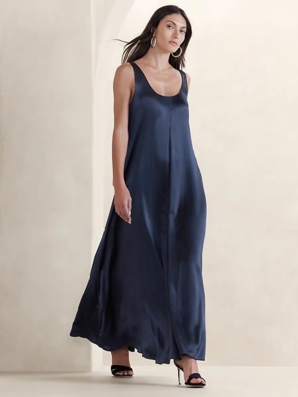 Banana republic serenade silk navy maxi dress pockets medium